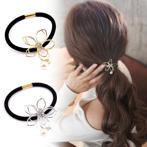 Hollow Flower Pearl Hair Tie